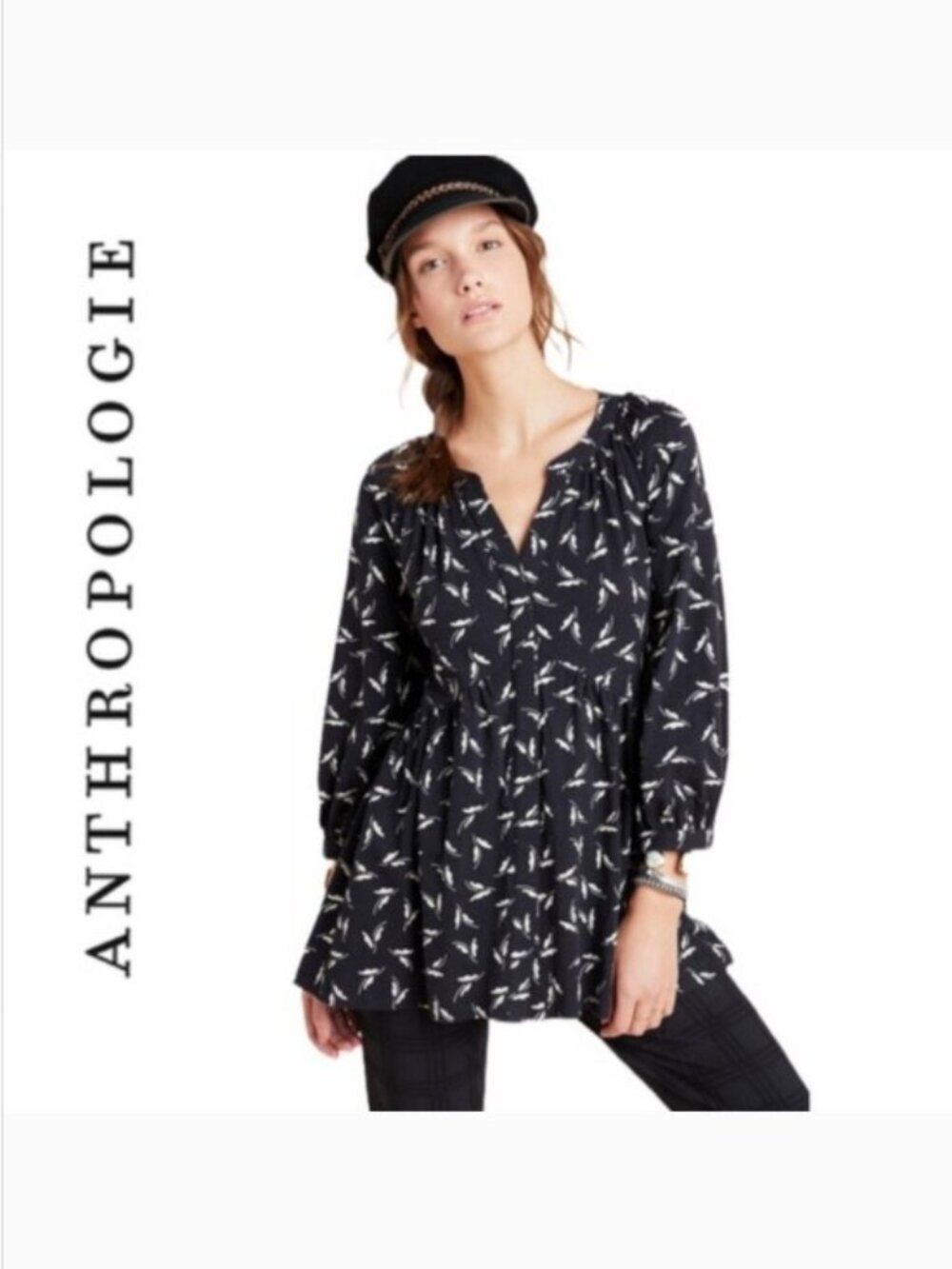 Maeve Anthropologie Winona Babydoll Tunic Top Black White Medium